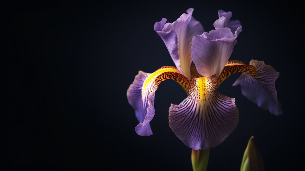Une fleur de Iris violette avec une teinte orange