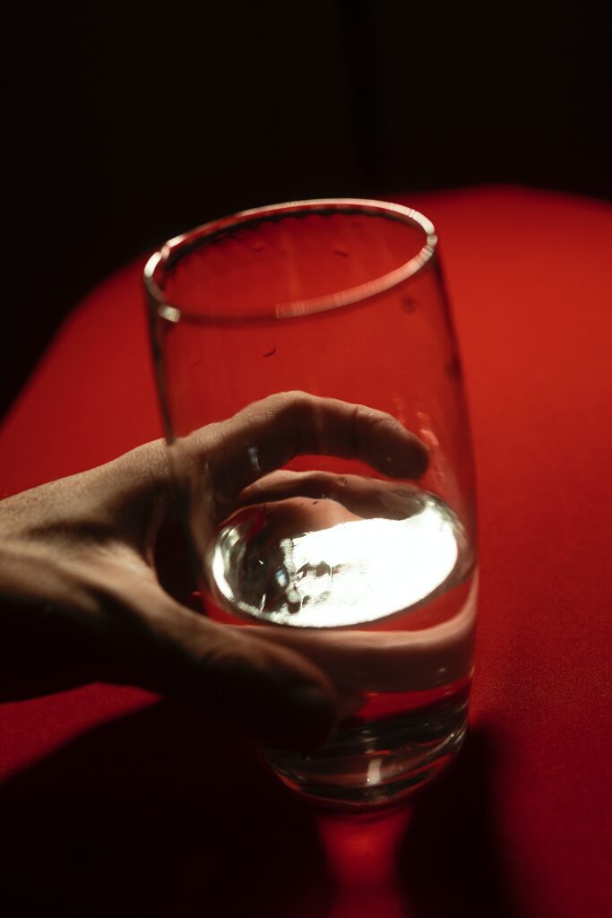 Une mouche perchée sur le bord d'un verre d'eau, prête à tomber, illustrant le sous-titre "La mouche qui tombe dans un verre : un présage