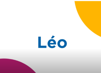 Le mot 'Leo' écrit de manière artistique, symbolisant le prénom et son association à la force et la royauté.