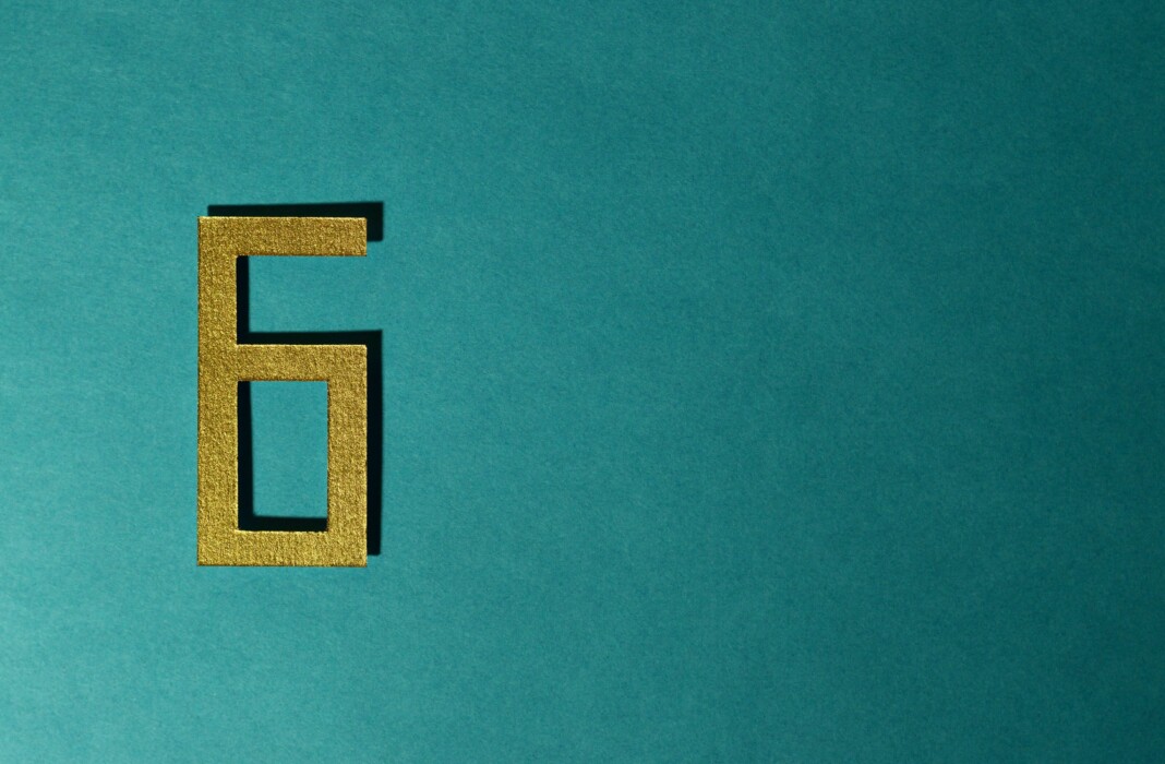 Une illustration vibrante du chiffre 6, symbole de l'harmonie et de l'équilibre spirituel.